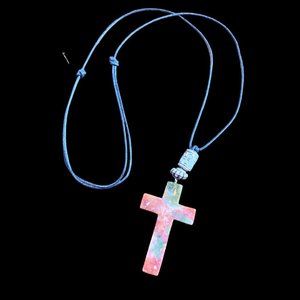 2" Natural Stone Christmas Jasper Cross on Adjustable Waxed Linen Cord